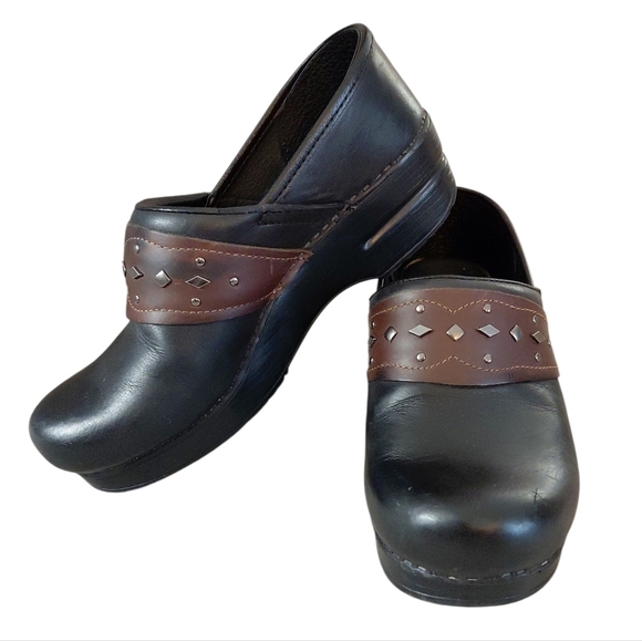 Dansko Pavan Black And Brown Leather Clog Size 7.5-8 Comfort Shoe - Picture 1 of 12